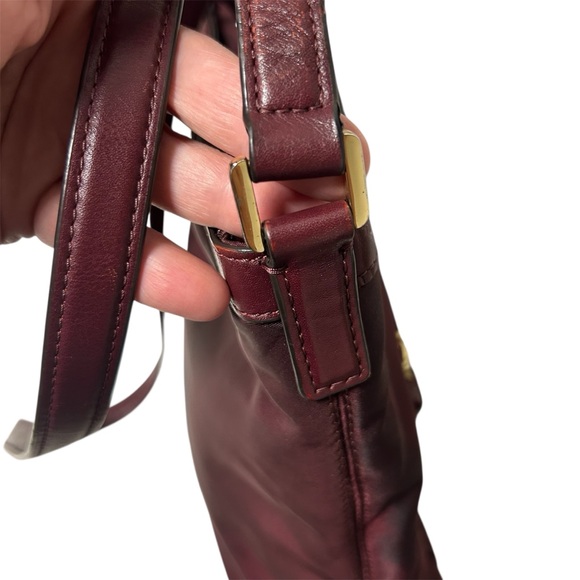 Michael Kors Morgan Crossbody Messenger Nylon Bag in Merlot with Gold Hardware